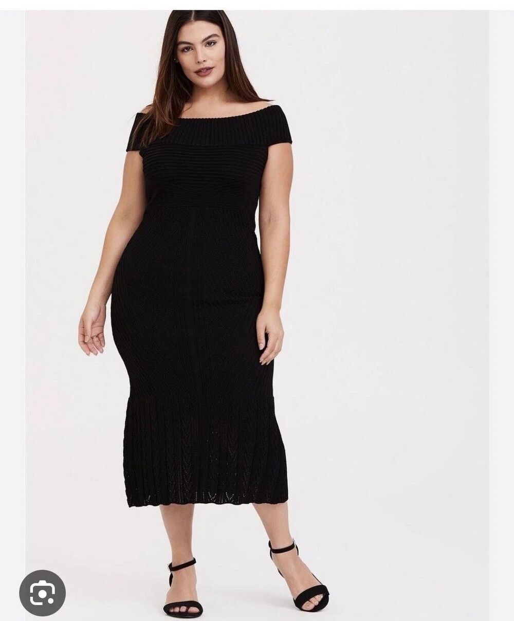 Torrid Black sweater Trumpet Midi Dress Bodycon Textured Plus Size 4 4x BM